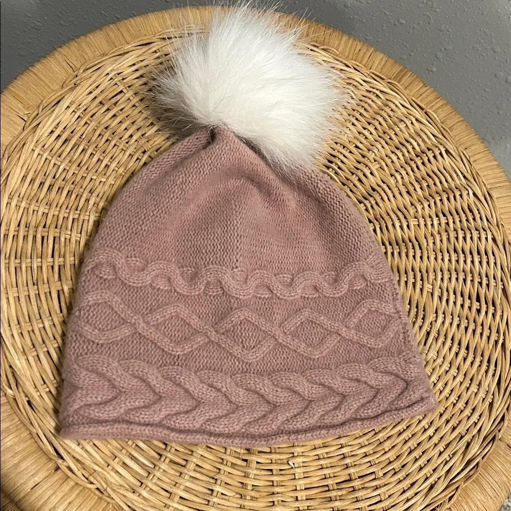 White Pine 100% Cashmere Knit Pom Hat Pink‎
